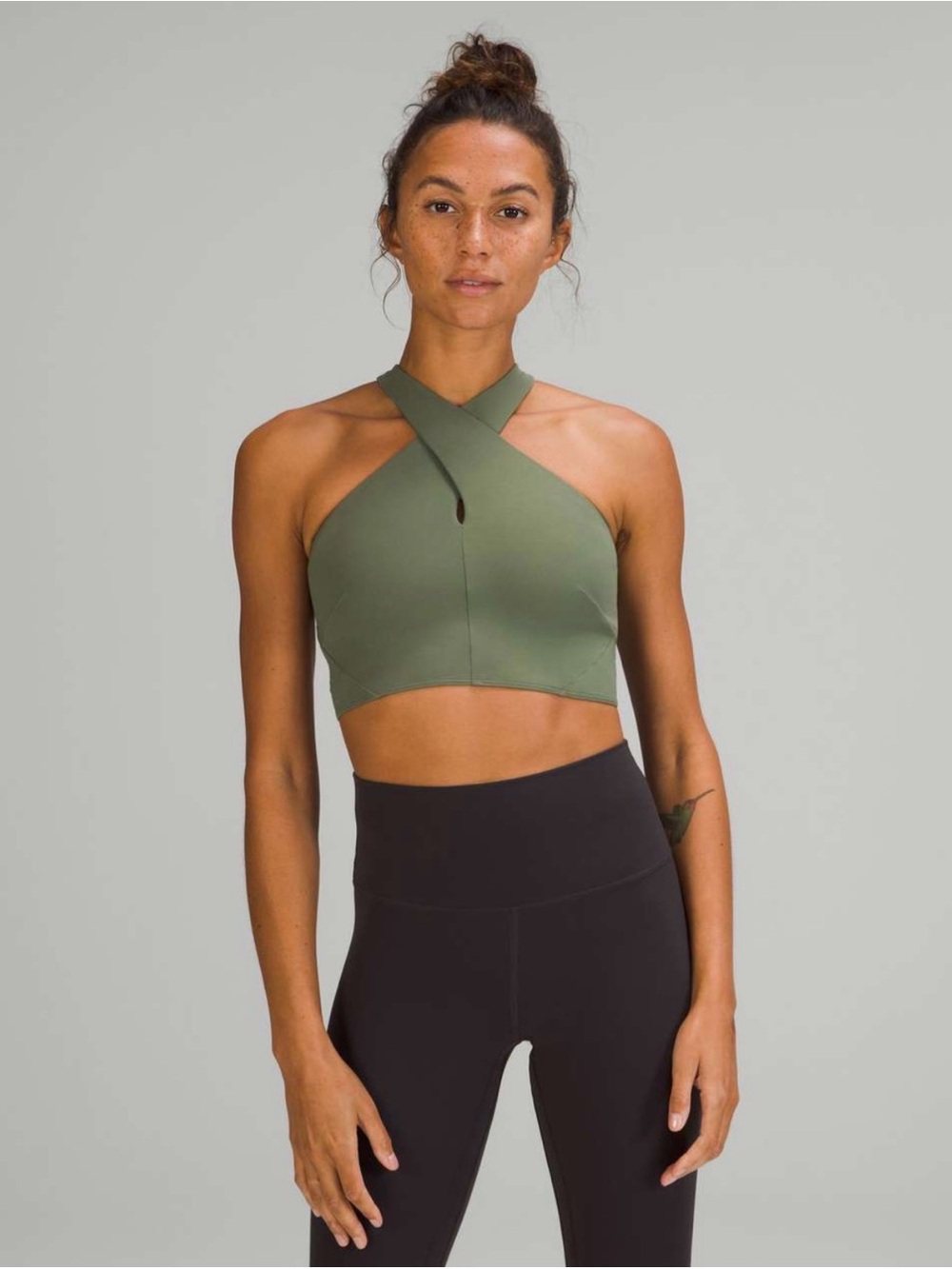 Lululemon Nulu Wrap-Front Longline Bra *Light Support, A/B Cup Green Twill